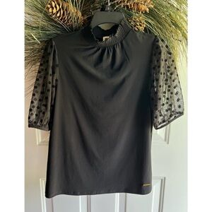 Anne Klein Short sleeved black top with sheer puff sleeves, Size Small